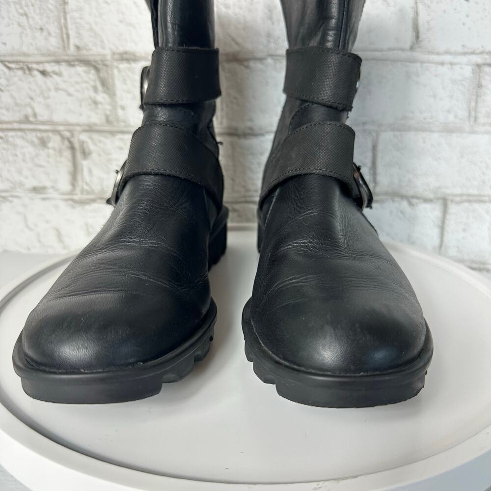 Sorel Black Boots Phoenix Moto Engineer Leather Waterproof Buckle LL3265 8.5 - Picture 8 of 12